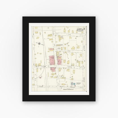 Old map wall art mockup — black gallery frame with white mat — Sanborn Fire Insurance Map from Cherryville, Gaston County, North Carolina (1914), Sheet #0004