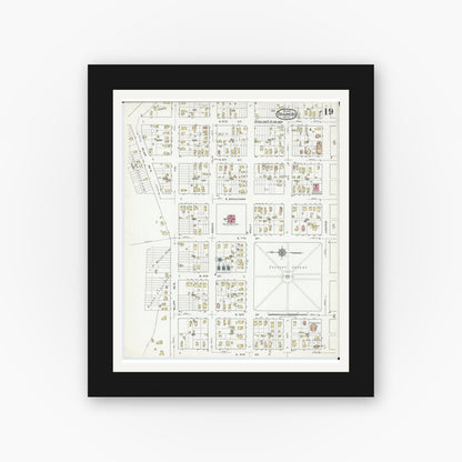 Old map wall art mockup — black gallery frame with white mat — Sanborn Fire Insurance Map from Brainerd, Crow Wing County, Minnesota (1917), Sheet #0019