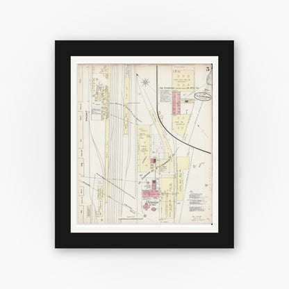 Old map wall art mockup — black gallery frame with white mat — Sanborn Fire Insurance Map from Texarkana, Bowie County, Texas (1885), Sheet #0005