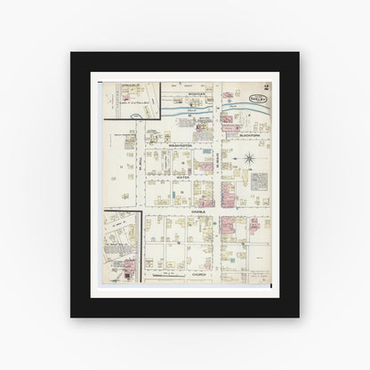 Old map wall art mockup — black gallery frame with white mat — Sanborn Fire Insurance Map from Shelby, Ricland County, Ohio (1884), Sheet #0002