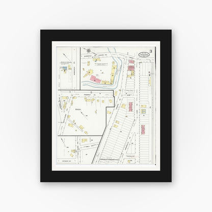 Old map wall art mockup — black gallery frame with white mat — Sanborn Fire Insurance Map from Tuckahoe, Westchester County, New York (1911), Sheet #0003