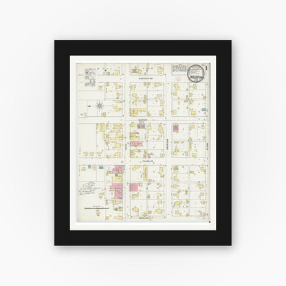 Old map wall art mockup — black gallery frame with white mat — Sanborn Fire Insurance Map from Darlington, Montgomery County, Indiana (1895) - Complete Map Set