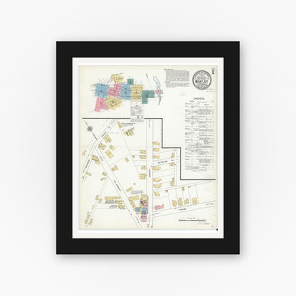Old map wall art mockup — black gallery frame with white mat — Sanborn Fire Insurance Map from Mount Joy, Lancaster County, Pennsylvania (1912), Sheet #0001