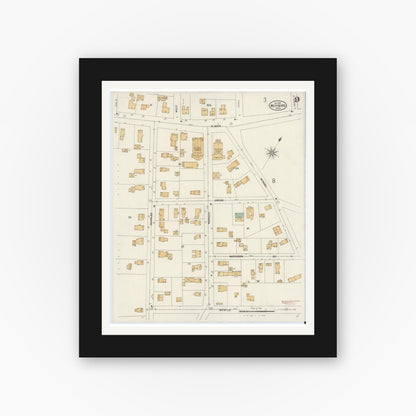 Old map wall art mockup — black gallery frame with white mat — Sanborn Fire Insurance Map from Westboro, Worcester County, Massachusetts (1899), Sheet #0009