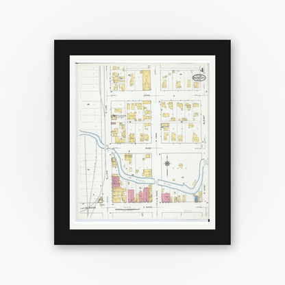 Old map wall art mockup — black gallery frame with white mat — Sanborn Fire Insurance Map from Boyne City, Charlevoix County, Michigan (1919), Sheet #0004