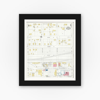 Old map wall art mockup — black gallery frame with white mat — Sanborn Fire Insurance Map from Willmar, Kandiyohi County, Minnesota (1925), Sheet #0005