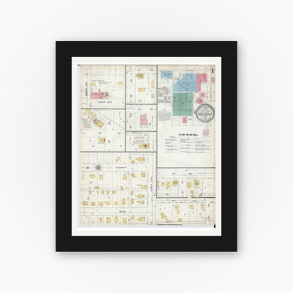 Old map wall art mockup — black gallery frame with white mat — Sanborn Fire Insurance Map from Lake Odessa, Ionia County, Michigan (1904), Sheet #0001