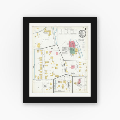 Old map wall art mockup — black gallery frame with white mat — Sanborn Fire Insurance Map from Fultonville, Montgomery County, New York (1900), Sheet #0001