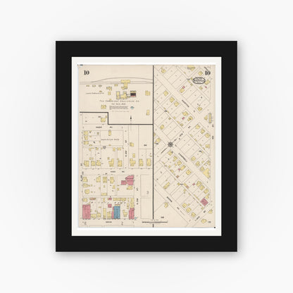Old map wall art mockup — black gallery frame with white mat — Sanborn Fire Insurance Map from Byesville, Guernsey County, Ohio (1922), Sheet #0010