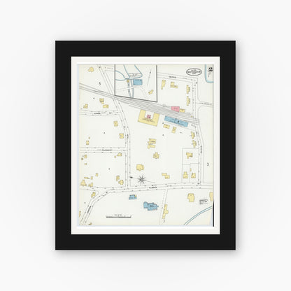 Old map wall art mockup — black gallery frame with white mat — Sanborn Fire Insurance Map from North Easton, Bristol County, Massachusetts (1903), Sheet #0002
