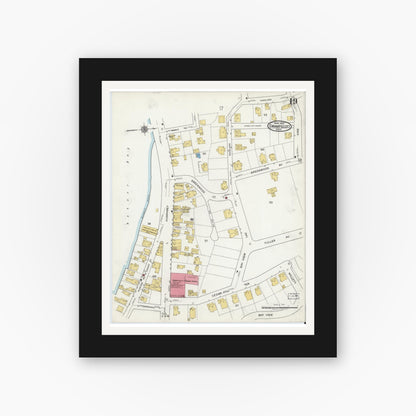 Old map wall art mockup — black gallery frame with white mat — Sanborn Fire Insurance Map from Swampscott, Essex County, Massachusetts (1920), Sheet #0019