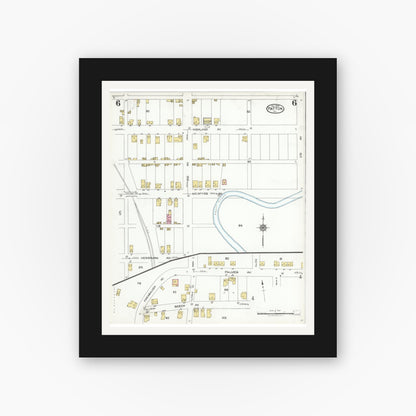 Old map wall art mockup — black gallery frame with white mat — Sanborn Fire Insurance Map from Patton, Cambria County, Pennsylvania (1923), Sheet #0006