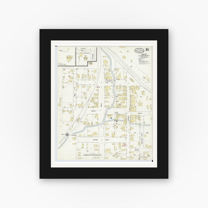Old map wall art mockup — black gallery frame with white mat — Sanborn Fire Insurance Map from Wellston, Jackson County, Ohio (1911), Sheet #0016