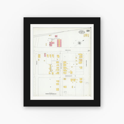 Old map wall art mockup — black gallery frame with white mat — Sanborn Fire Insurance Map from Charlotte, Mecklenburg County, North Carolina (1905), Sheet #0029