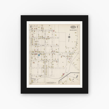 Old map wall art mockup — black gallery frame with white mat — Sanborn Fire Insurance Map from Ebensburg, Cambria County, Pennsylvania (1923), Sheet #0007