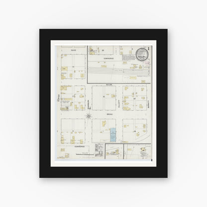 Old map wall art mockup — black gallery frame with white mat — Sanborn Fire Insurance Map from Taylor, Williamson County, Texas (1889) - Complete Map Set