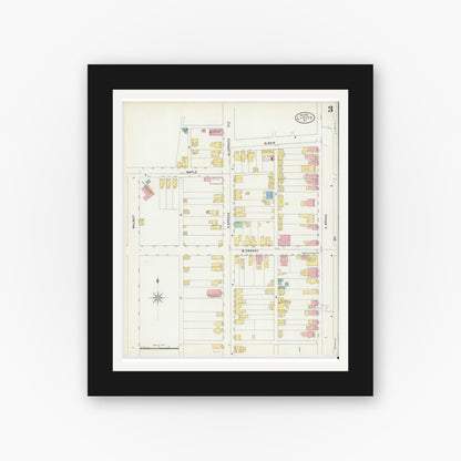 Old map wall art mockup — black gallery frame with white mat — Sanborn Fire Insurance Map from Lititz, Lancaster County, Pennsylvania (1898), Sheet #0003