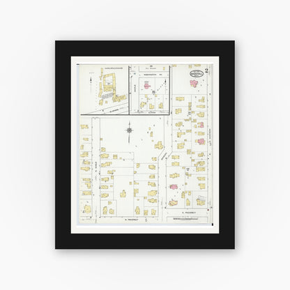 Old map wall art mockup — black gallery frame with white mat — Sanborn Fire Insurance Map from Marshall, Calhoun County, Michigan (1916), Sheet #0002