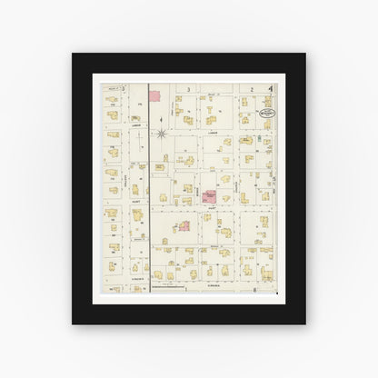 Old map wall art mockup — black gallery frame with white mat — Sanborn Fire Insurance Map from McKinney, Collin County, Texas (1897), Sheet #0004