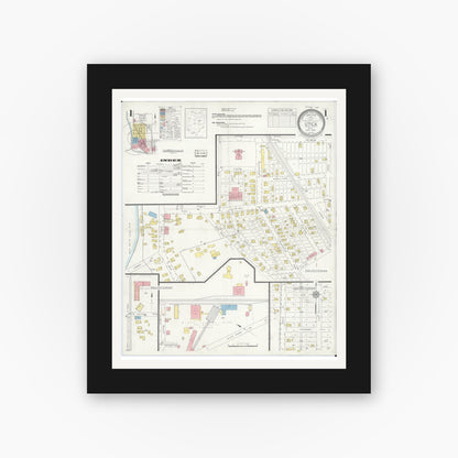 Old map wall art mockup — black gallery frame with white mat — Sanborn Fire Insurance Map from Utica, Licking County, Ohio (1936) - Complete Map Set