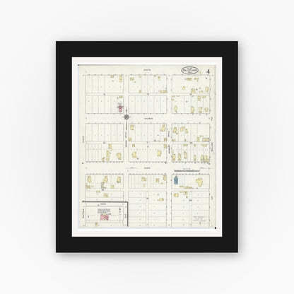 Old map wall art mockup — black gallery frame with white mat — Sanborn Fire Insurance Map from Belle Plaine, Scott County, Minnesota (1914), Sheet #0004