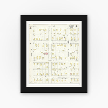 Old map wall art mockup — black gallery frame with white mat — Sanborn Fire Insurance Map from Monmouth, Warren County, Illinois (1913), Sheet #0004