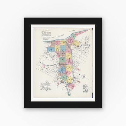 Old map wall art mockup — black gallery frame with white mat — Sanborn Fire Insurance Map from Hannibal, Marion County, Missouri (1890) - Complete Map Set