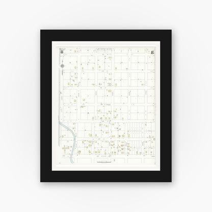 Old map wall art mockup — black gallery frame with white mat — Sanborn Fire Insurance Map from Snyder, Scurry County, Texas (1936), Sheet #0008