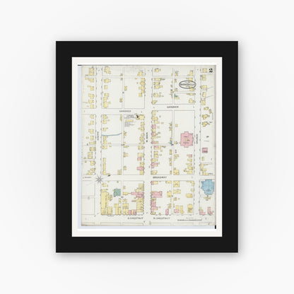 Old map wall art mockup — black gallery frame with white mat — Sanborn Fire Insurance Map from Barnesville, Belmont County, Ohio (1893), Sheet #0002