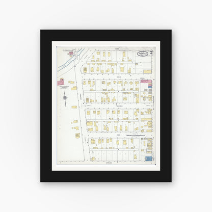 Old map wall art mockup — black gallery frame with white mat — Sanborn Fire Insurance Map from Prentice, Price County, Wisconsin (1919), Sheet #0002