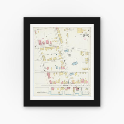 Old map wall art mockup — black gallery frame with white mat — Sanborn Fire Insurance Map from Bristol, Bucks County, Pennsylvania (1894), Sheet #0004