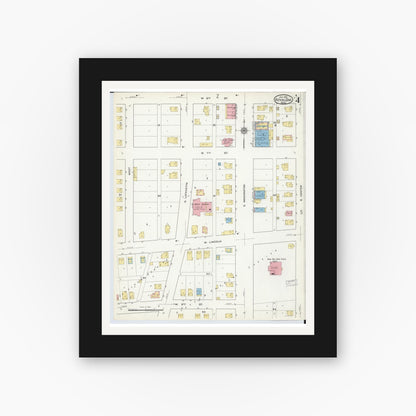 Old map wall art mockup — black gallery frame with white mat — Sanborn Fire Insurance Map from Royal Oak, Oakland County, Michigan (1916), Sheet #0004