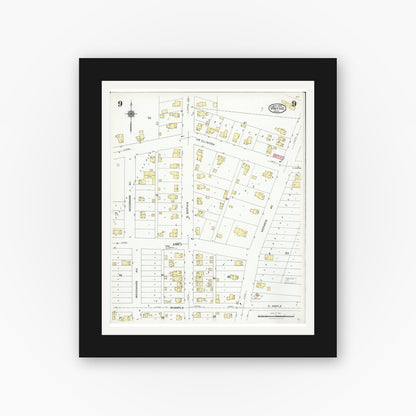 Old map wall art mockup — black gallery frame with white mat — Sanborn Fire Insurance Map from Wayne, Wayne County, Michigan (1926), Sheet #0009