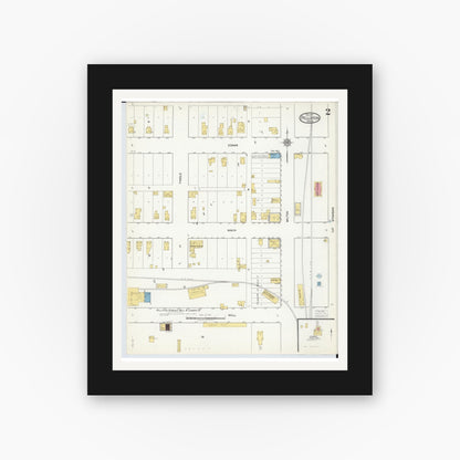 Old map wall art mockup — black gallery frame with white mat — Sanborn Fire Insurance Map from Pellston, Emmet County, Michigan (1917), Sheet #0002