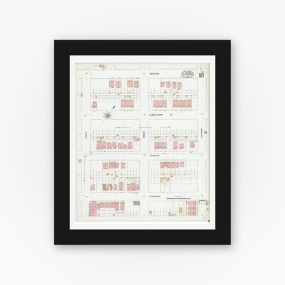 Old map wall art mockup — black gallery frame with white mat — Sanborn Fire Insurance Map from El Paso, El Paso County, Texas (1905), Sheet #0013