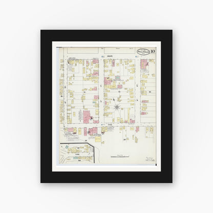 Old map wall art mockup — black gallery frame with white mat — Sanborn Fire Insurance Map from Gallipolis, Gallia County, Ohio (1890), Sheet #0010