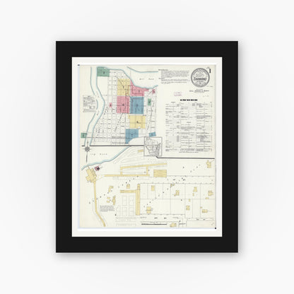 Old map wall art mockup — black gallery frame with white mat — Sanborn Fire Insurance Map from Shawano, Shawano County, Wisconsin (1913) - Complete Map Set
