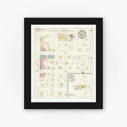 Old map wall art mockup — black gallery frame with white mat — Sanborn Fire Insurance Map from De Leon, Comanche County, Texas (1911) - Complete Map Set