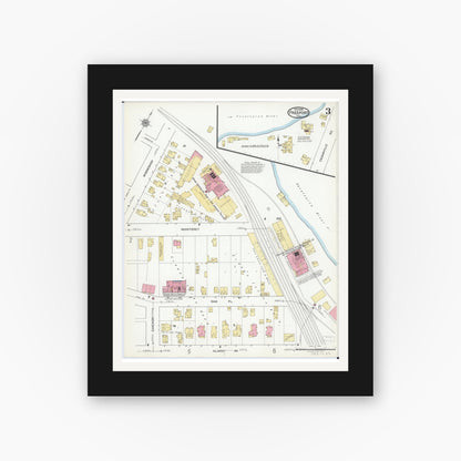 Old map wall art mockup — black gallery frame with white mat — Sanborn Fire Insurance Map from Freeport, Stephenson County, Illinois (1918), Sheet #0003