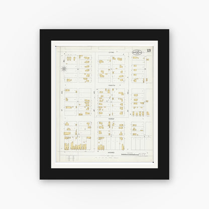 Old map wall art mockup — black gallery frame with white mat — Sanborn Fire Insurance Map from Brainerd, Crow Wing County, Minnesota (1898), Sheet #0013