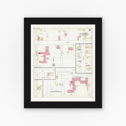 Old map wall art mockup — black gallery frame with white mat — Sanborn Fire Insurance Map from Teutopolis, Effingham County, Illinois (1906), Sheet #0002
