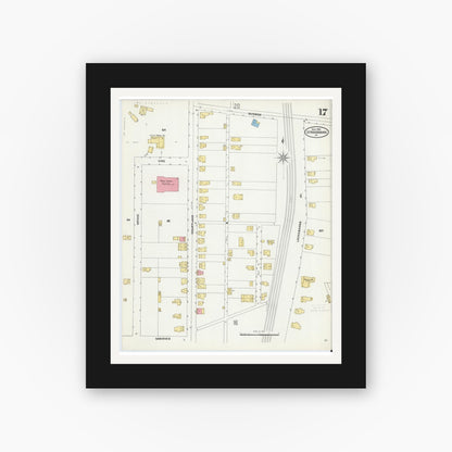 Old map wall art mockup — black gallery frame with white mat — Sanborn Fire Insurance Map from Stroudsburg, Monroe County, Pennsylvania (1905), Sheet #0017