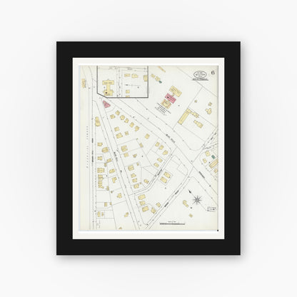 Old map wall art mockup — black gallery frame with white mat — Sanborn Fire Insurance Map from Milton, Norfolk County, Massachusetts (1906), Sheet #0006