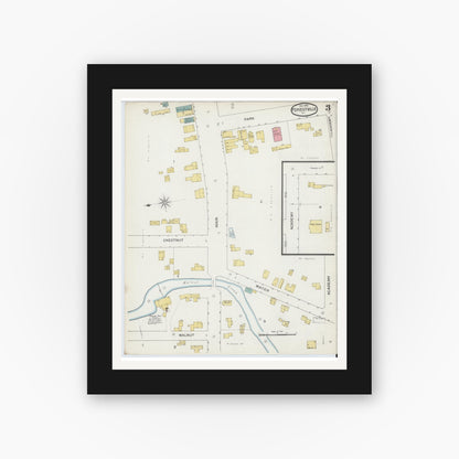 Old map wall art mockup — black gallery frame with white mat — Sanborn Fire Insurance Map from Forestville, Chautauqua County, New York (1893), Sheet #0003
