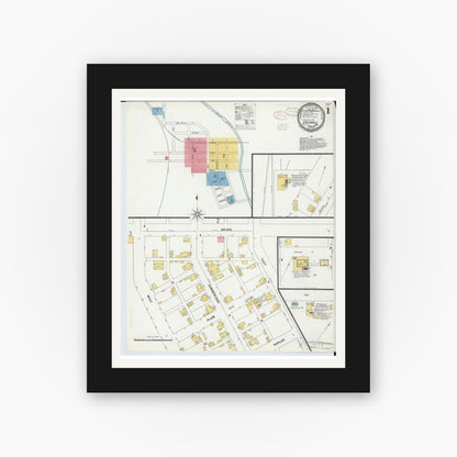 Old map wall art mockup — black gallery frame with white mat — Sanborn Fire Insurance Map from Caldwell, Noble County, Ohio (1899), Sheet #0001