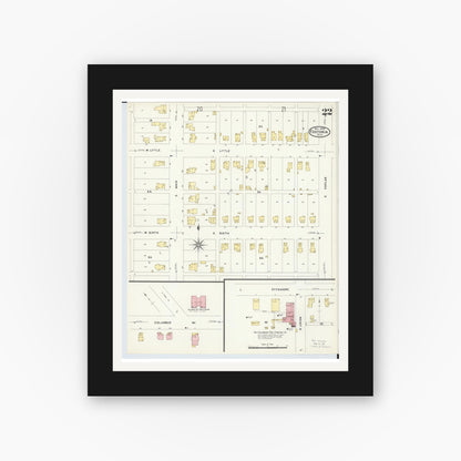 Old map wall art mockup — black gallery frame with white mat — Sanborn Fire Insurance Map from Fostoria, Seneca, Hancock, And Wood Counties, Ohio (1908), Sheet #0022