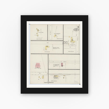 Old map wall art mockup — black gallery frame with white mat — Sanborn Fire Insurance Map from Plain City, Madison And Union Counties, Ohio (1895), Sheet #0004
