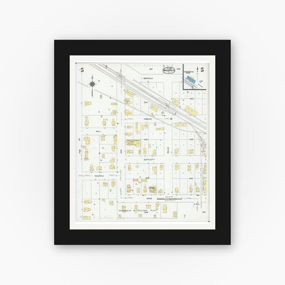 Old map wall art mockup — black gallery frame with white mat — Sanborn Fire Insurance Map from Waupaca, Waupaca County, Wisconsin (1924), Sheet #0005