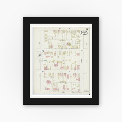 Old map wall art mockup — black gallery frame with white mat — Sanborn Fire Insurance Map from Gallipolis, Gallia County, Ohio (1890), Sheet #0005