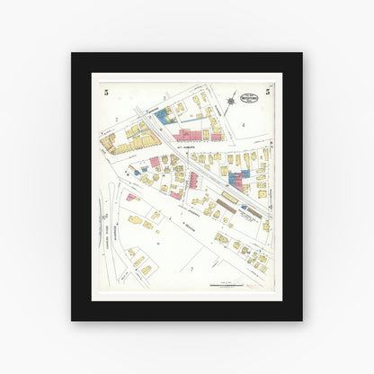 Old map wall art mockup — black gallery frame with white mat — Sanborn Fire Insurance Map from Watertown, Middlesex County, Massachusetts (1923), Sheet #0005
